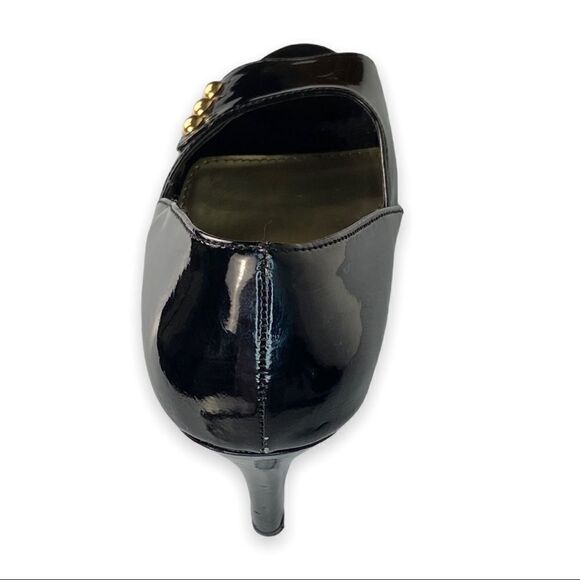 Dexter Black Patent Peep Toe Heels With Gold Studs Size 9 - Picture 6 of 12